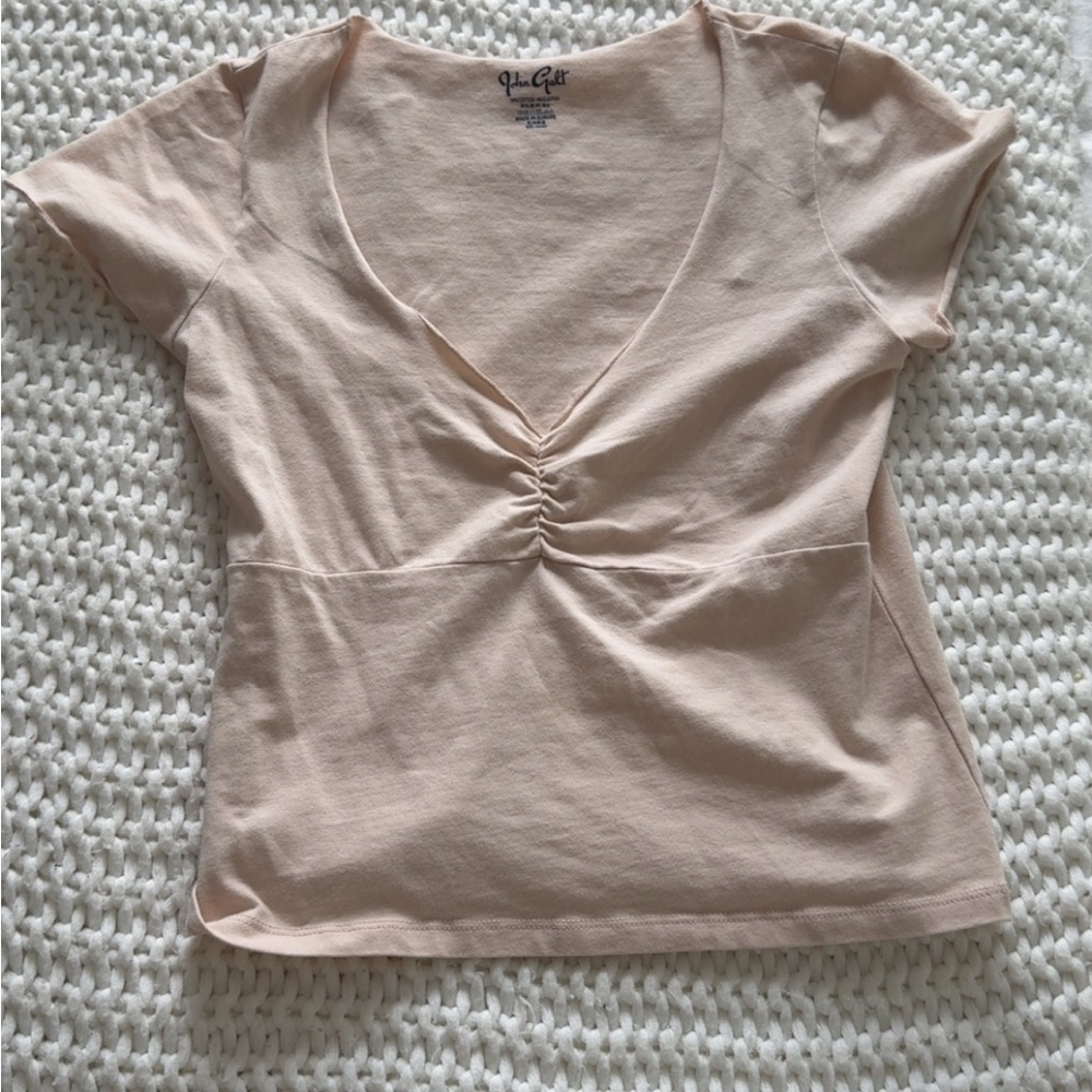 Peach V-Neck Ruched Top